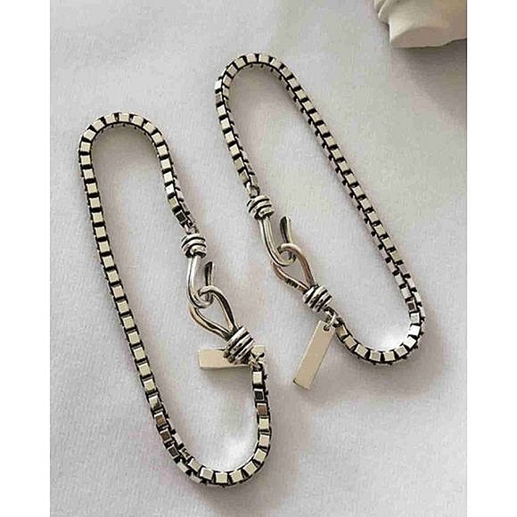 New Small Sterling Silver Box Chain Men's Bracelet - Picture 2 of 8